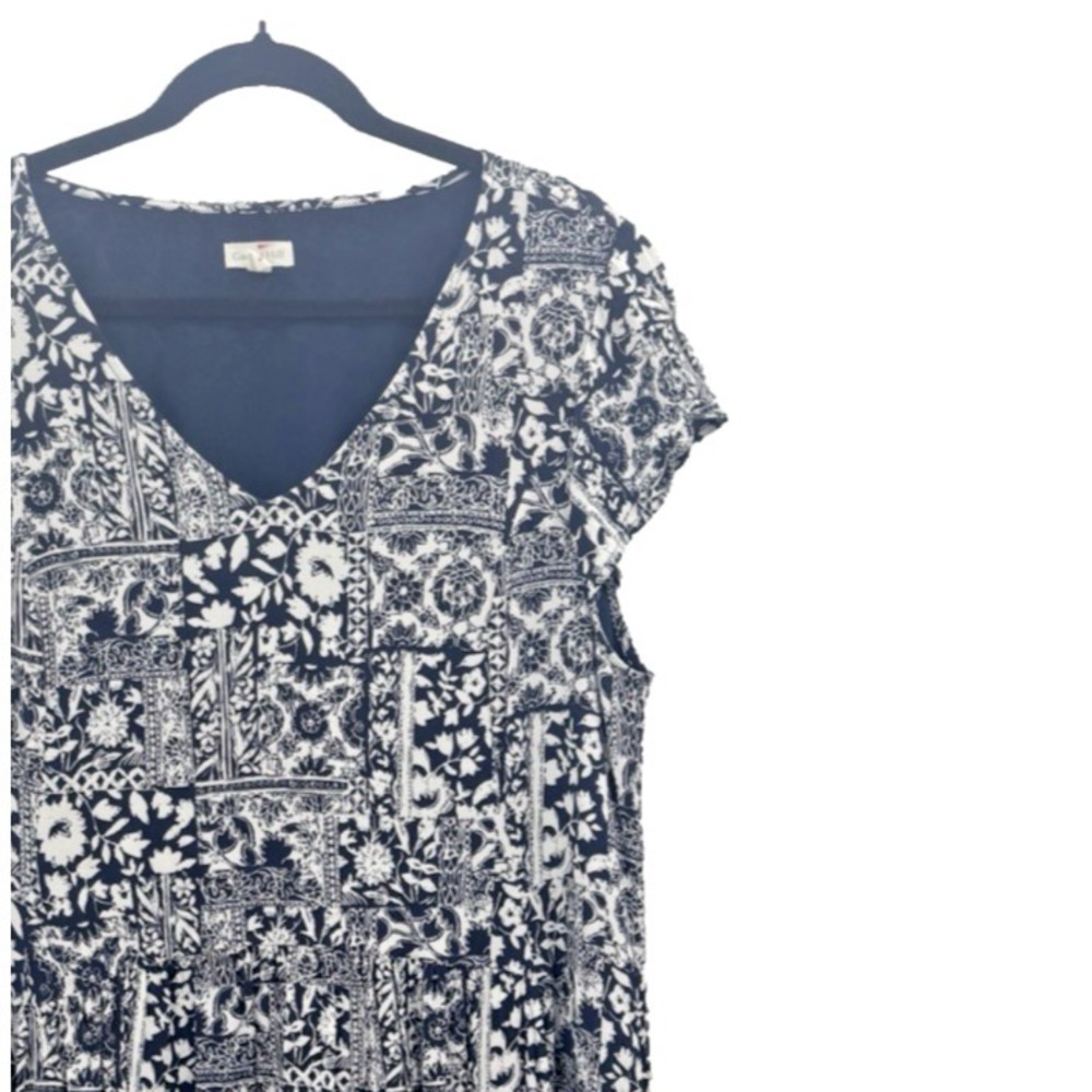 Garnet Hill Floral Dress Womens 18 Patchwork Pockets V-Neck  Cottage Prep Casual